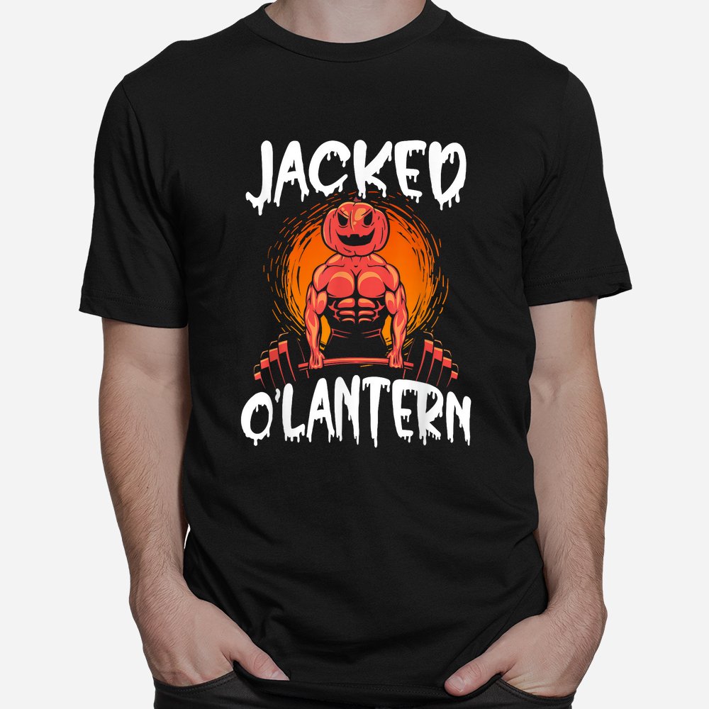 jacked o lantern halloween weightlifting muscle workout shirt 1 1