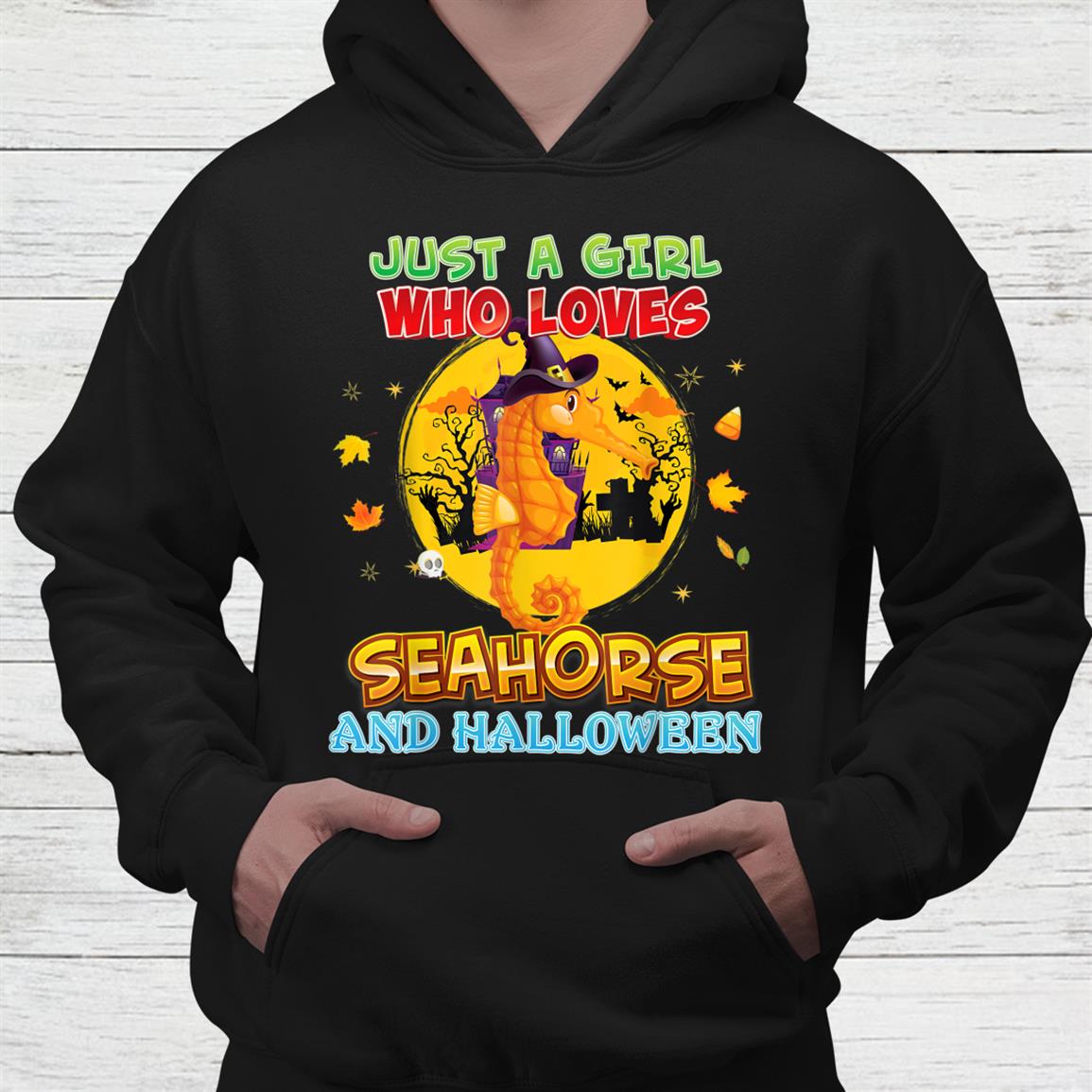 Just A Girl Who Loves Seahorse And Halloween Witch Pumpkin Shirt Just A Girl Who Loves Seahorse And Halloween Witch Pumpkin Shirt