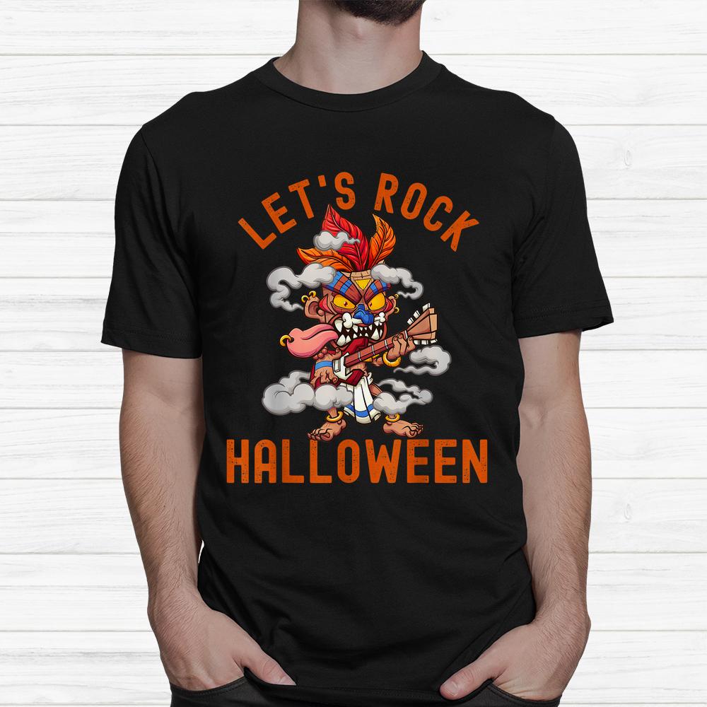 Lets Rock Halloween Rocking Tiki Guitar Scary Shirt Lets Rock Halloween Rocking Tiki Guitar Scary Shirt