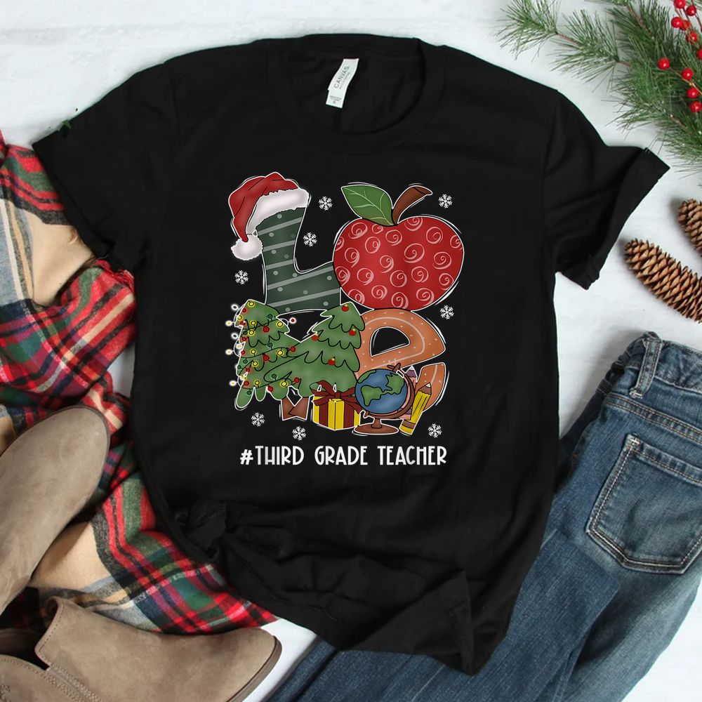 Love Third Grade Teacher Christmas Matching Pajamas Shirt Love Third Grade Teacher Christmas Matching Pajamas Shirt