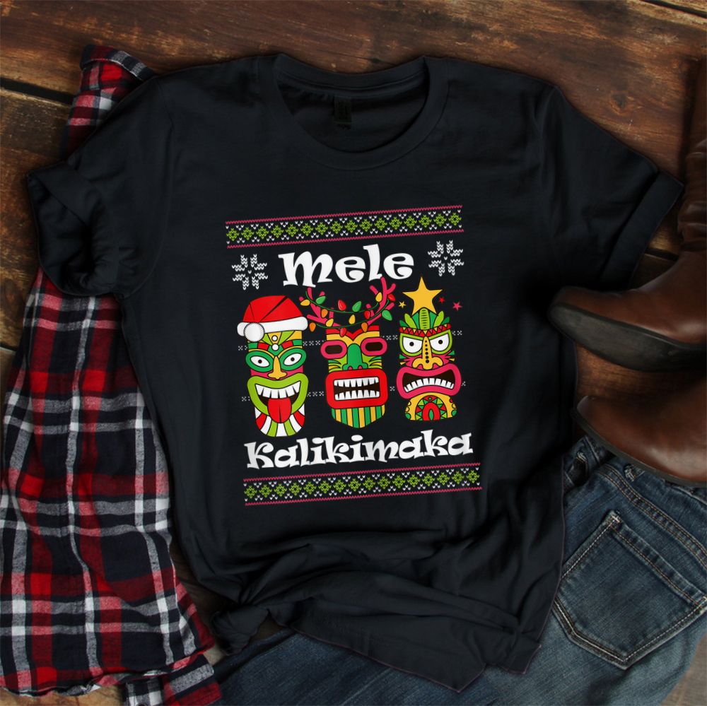 Mele Kalikimaka Christmas Hawaiian Santa Tiki Shirt Mele Kalikimaka Christmas Hawaiian Santa Tiki Shirt