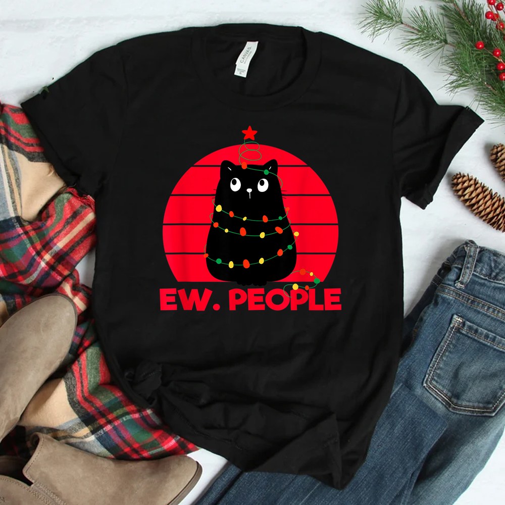 Meow Christmas Black Cat Ew People Illustration Shirt Meow Christmas Black Cat Ew People Illustration Shirt