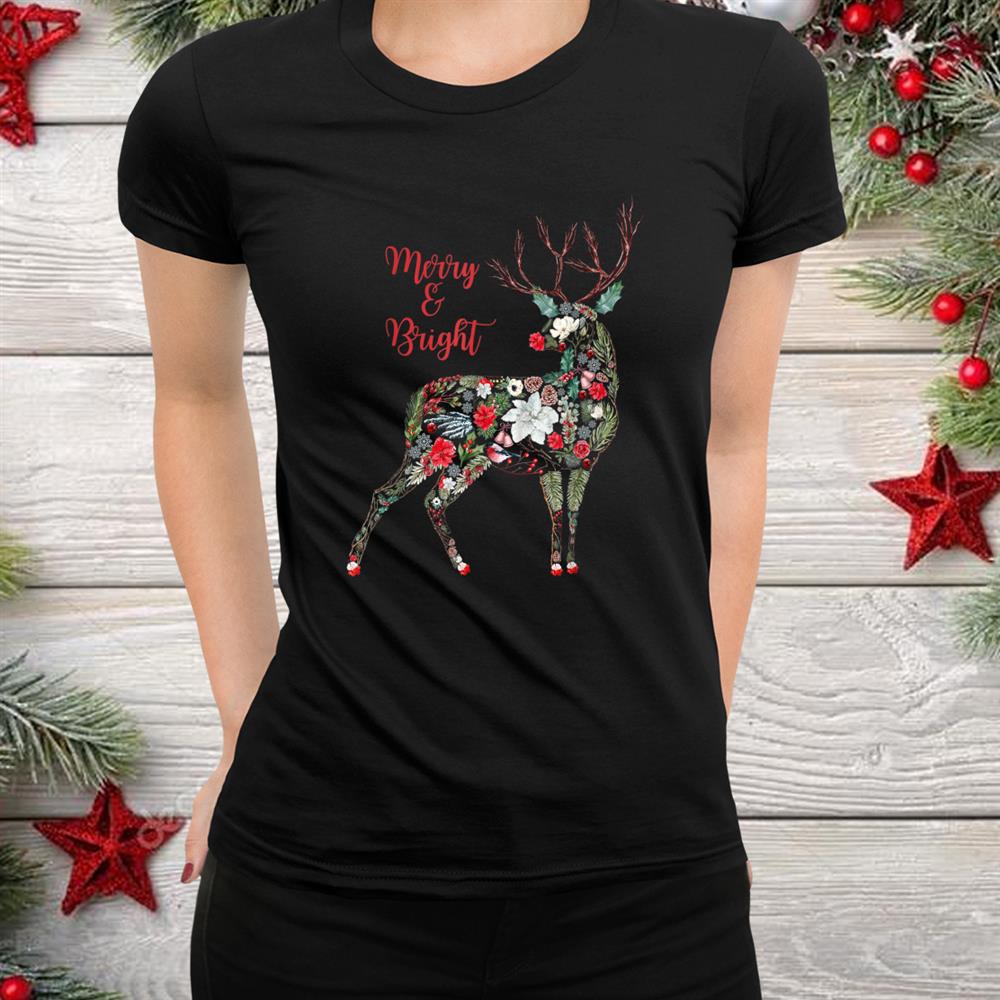 Merry And Bright Botanical Christmas Reindeer Holiday Shirt Merry And Bright Botanical Christmas Reindeer Holiday Shirt