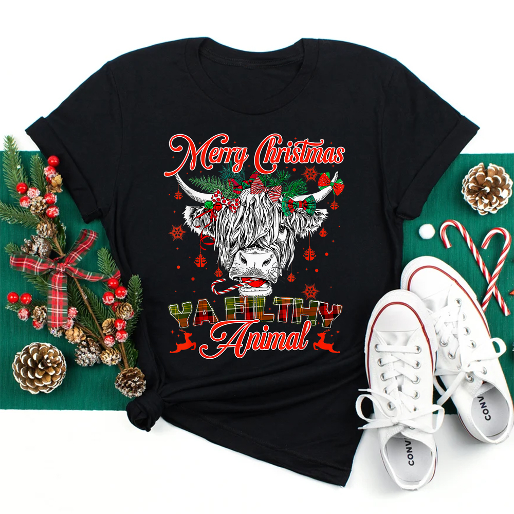 Merry Christmas Animal Highland Cow Heifer Shirt Merry Christmas Animal Highland Cow Heifer Shirt
