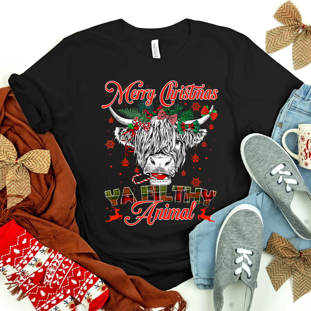 Merry Christmas Animal Highland Cow Heifer Shirt Merry Christmas Animal Highland Cow Heifer Shirt