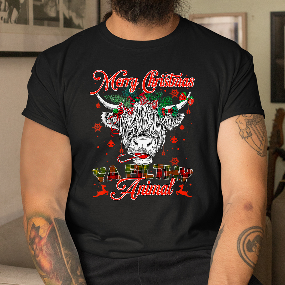 Merry Christmas Animal Highland Cow Heifer Shirt Merry Christmas Animal Highland Cow Heifer Shirt