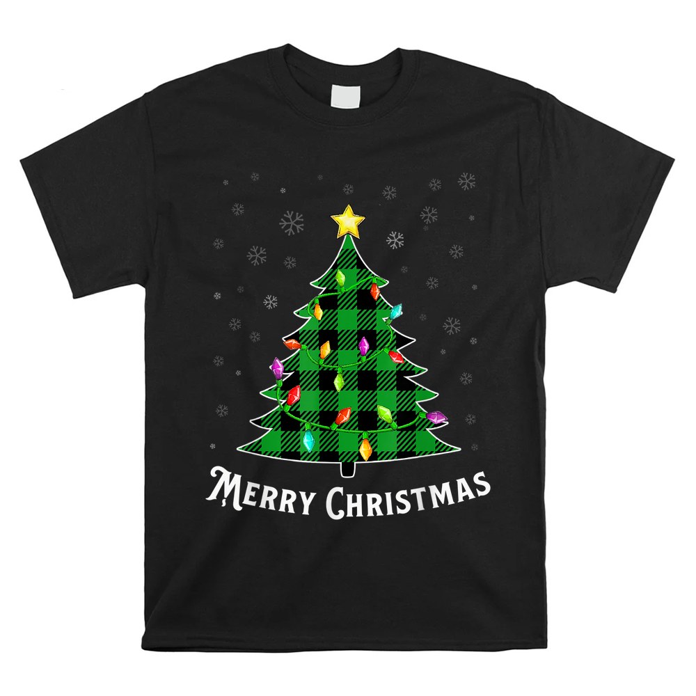 Merry Christmas Green Buffalo Plaid Tree Light Shirt Merry Christmas Green Buffalo Plaid Tree Light Shirt