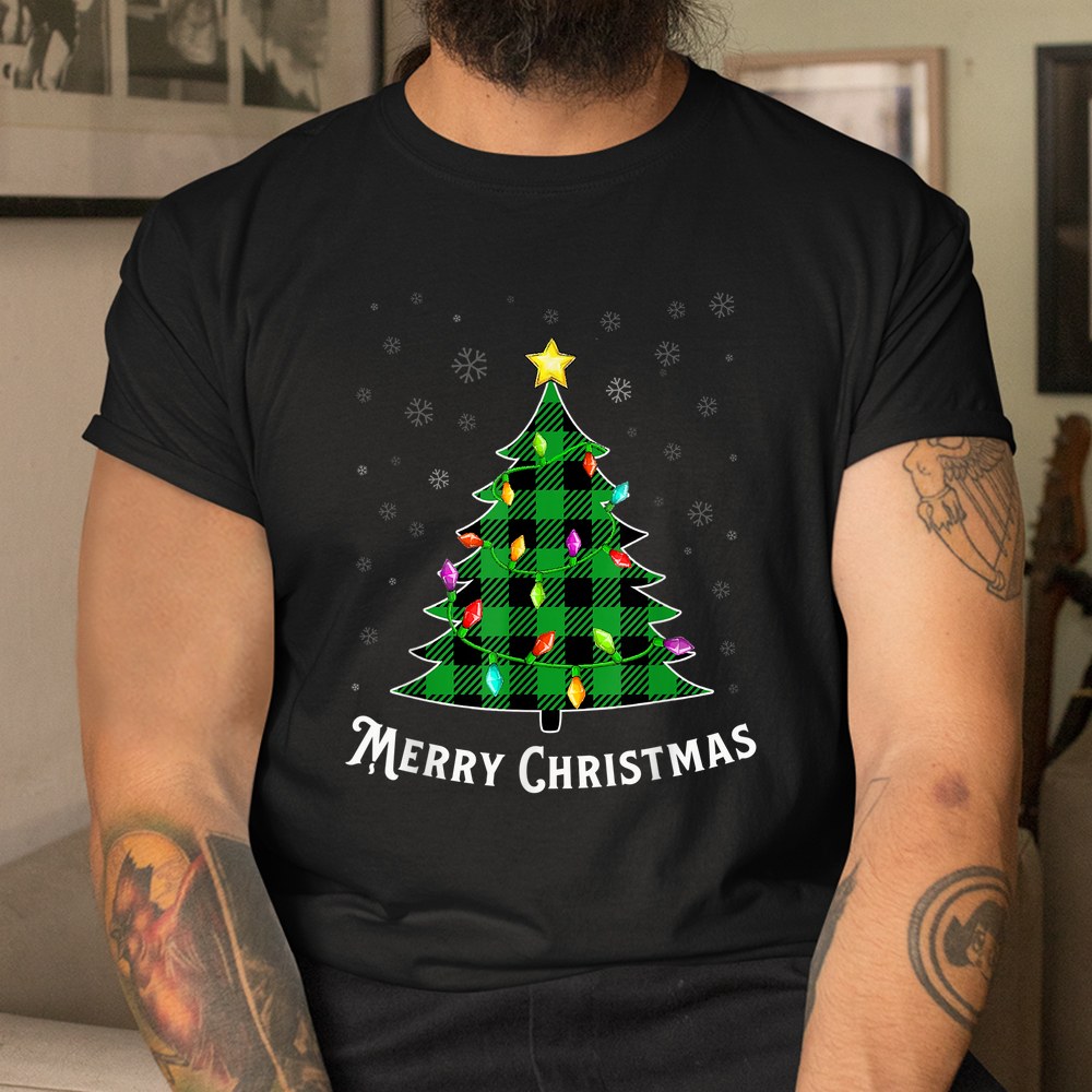 Merry Christmas Green Buffalo Plaid Tree Light Shirt Merry Christmas Green Buffalo Plaid Tree Light Shirt