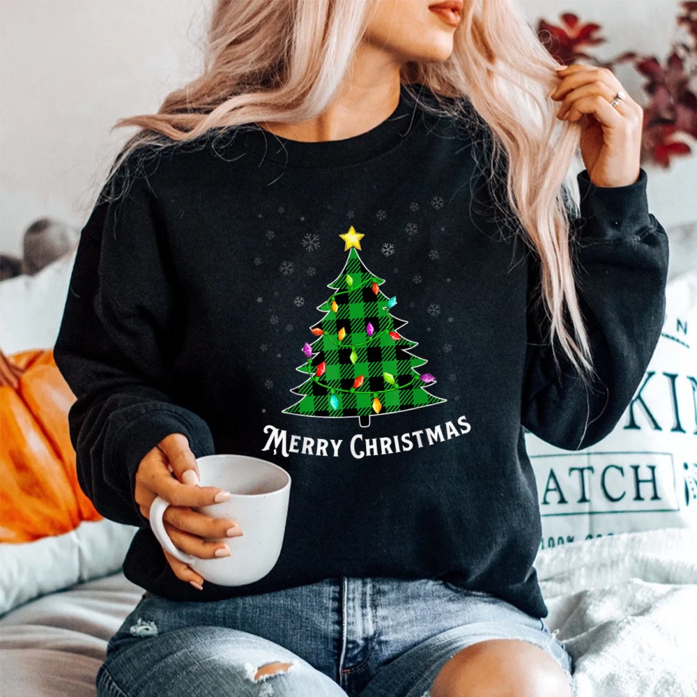 Merry Christmas Green Buffalo Plaid Tree Light Shirt Merry Christmas Green Buffalo Plaid Tree Light Shirt