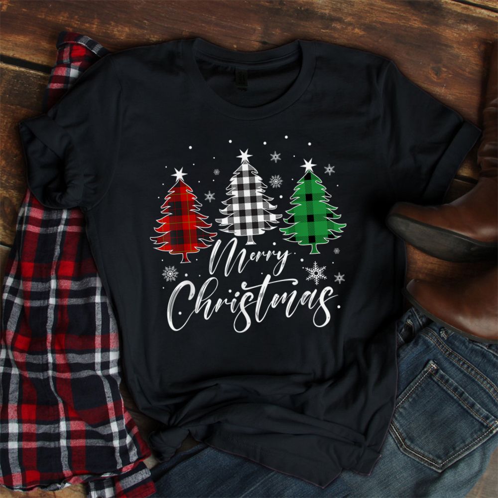 Merry Christmas Tree Buffalo Plaid Red White Green Light Top Shirt Merry Christmas Tree Buffalo Plaid Red White Green Light Top Shirt