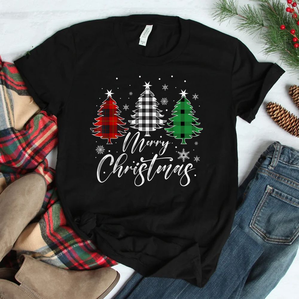 Merry Christmas Tree Buffalo Plaid Red White Green Light Top Shirt Merry Christmas Tree Buffalo Plaid Red White Green Light Top Shirt