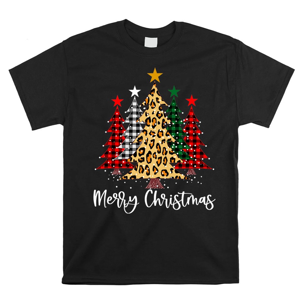 Merry Christmas Trees With Buffalo Red Plaid Leopard Shirt Merry Christmas Trees With Buffalo Red Plaid Leopard Shirt