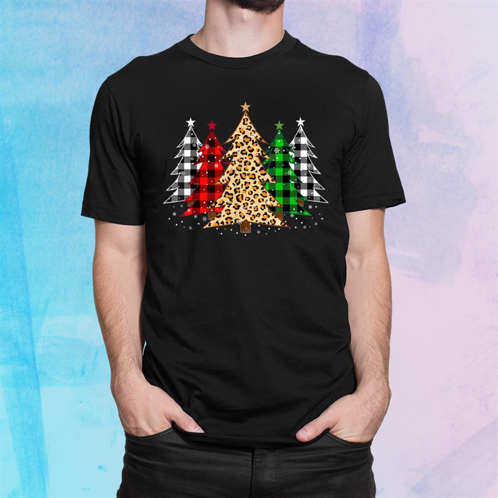 Merry Christmas Trees With Leopardand & Plaid Print Shirt Merry Christmas Trees With Leopardand & Plaid Print Shirt