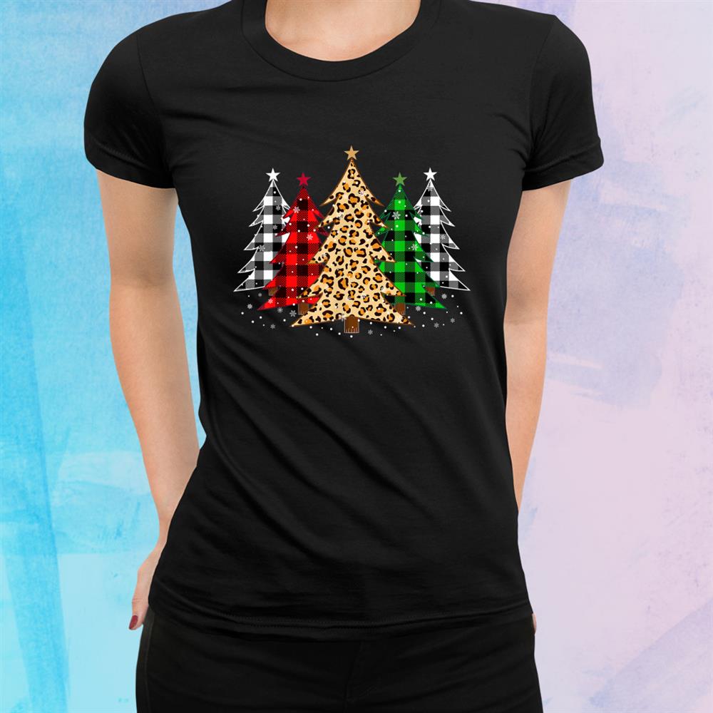 Merry Christmas Trees With Leopardand & Plaid Print Shirt Merry Christmas Trees With Leopardand & Plaid Print Shirt