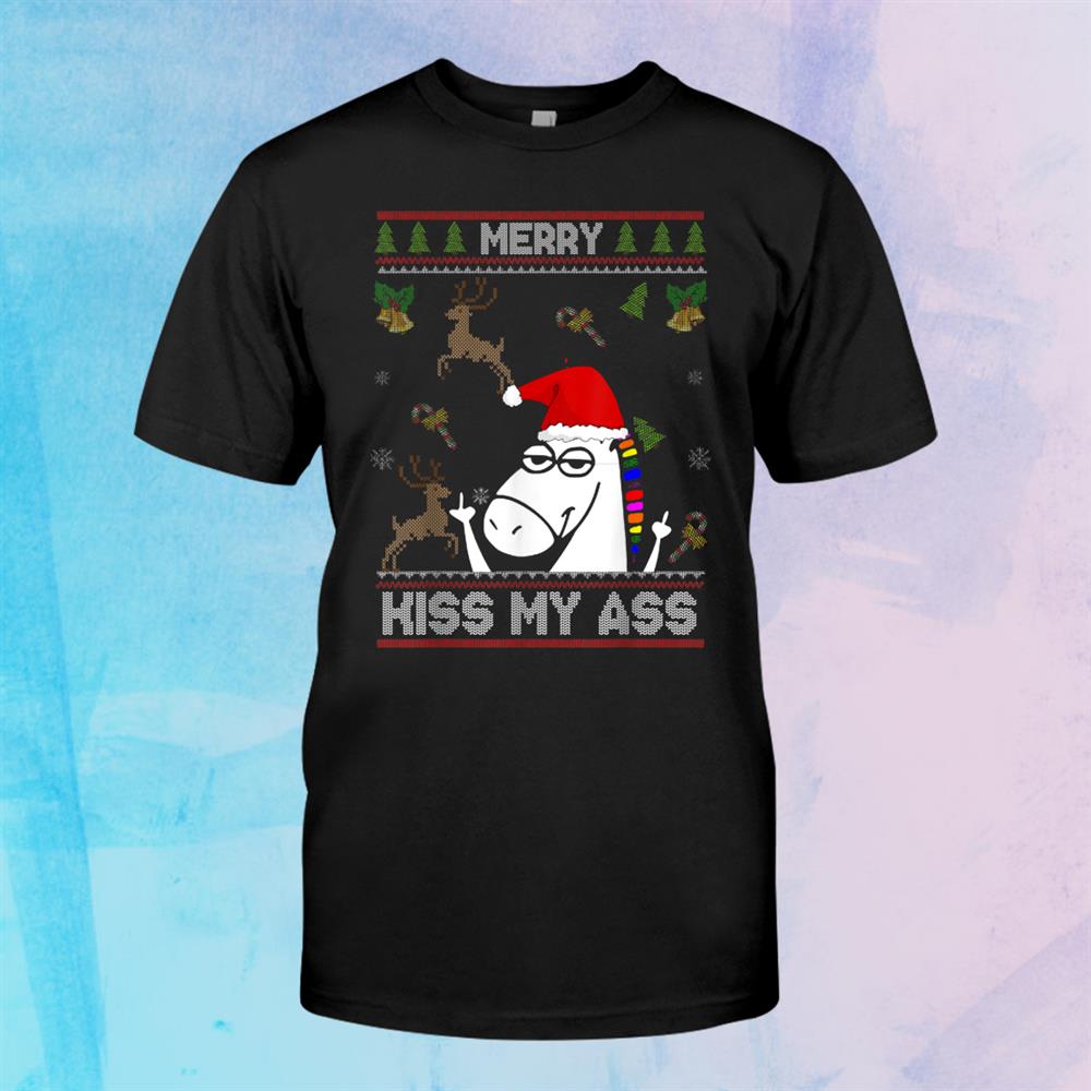 Merry Kiss My Ass Funny Santa Unicorn Sweater Christmas Shirt Merry Kiss My Ass Funny Santa Unicorn Sweater Christmas Shirt