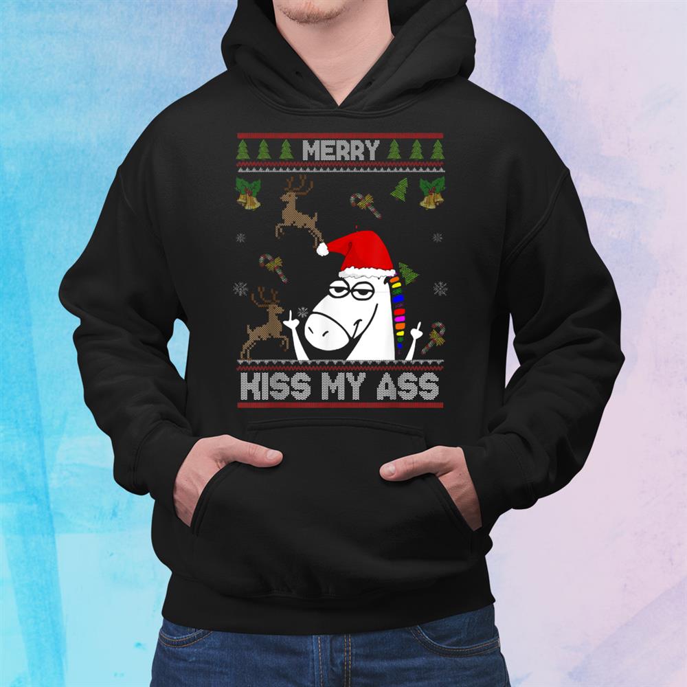 Merry Kiss My Ass Funny Santa Unicorn Sweater Christmas Shirt Merry Kiss My Ass Funny Santa Unicorn Sweater Christmas Shirt