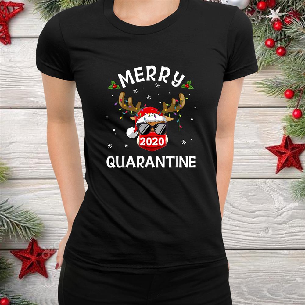 Merry Quarantine Christmas Reindeer Mask Shirt Merry Quarantine Christmas Reindeer Mask Shirt