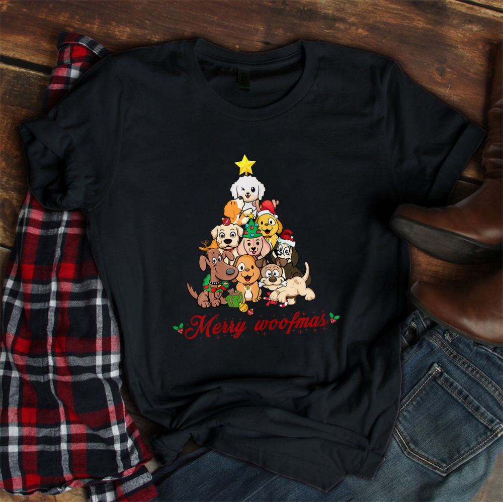 Merry Woofmas Dogs Ornaments Lights Christmas Tree Day Shirt Merry Woofmas Dogs Ornaments Lights Christmas Tree Day Shirt