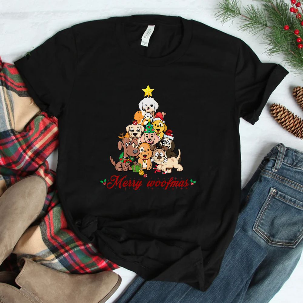 Merry Woofmas Dogs Ornaments Lights Christmas Tree Day Shirt Merry Woofmas Dogs Ornaments Lights Christmas Tree Day Shirt