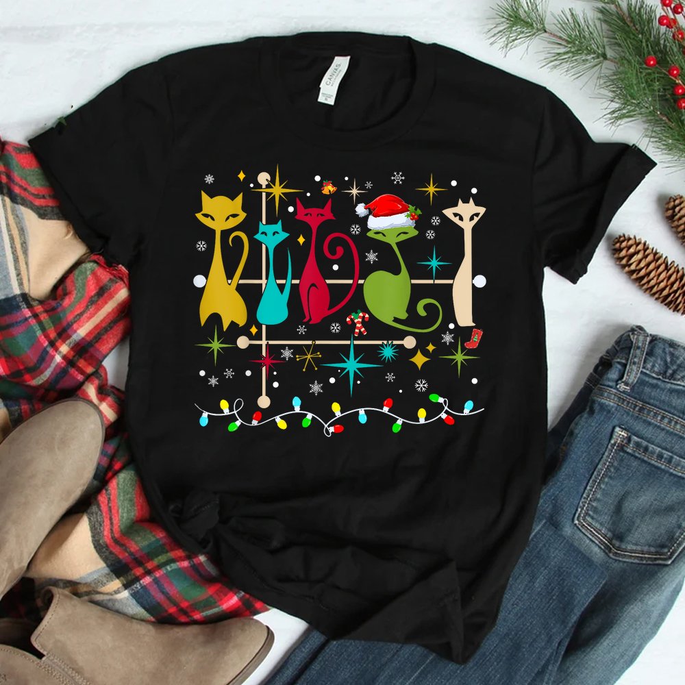 Mid Century Modern Look Cats Christmas Retro 50s 60s Xmas Shirt Mid Century Modern Look Cats Christmas Retro 50s 60s Xmas Shirt