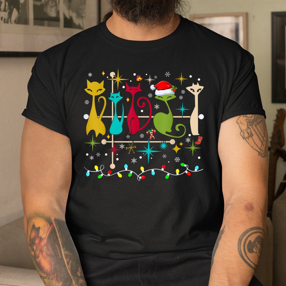 Mid Century Modern Look Cats Christmas Retro 50s 60s Xmas Shirt Mid Century Modern Look Cats Christmas Retro 50s 60s Xmas Shirt