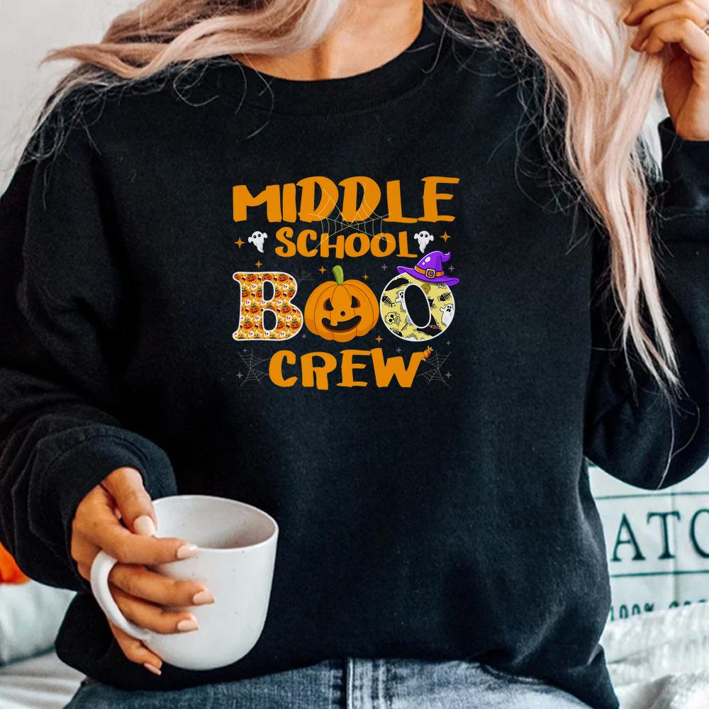 Middle School Boo Crew Teachers Students Halloween Pumpkin Shirt Middle School Boo Crew Teachers Students Halloween Pumpkin Shirt