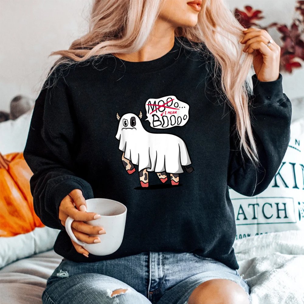 Moo I Mean Boo Ghost Cow Funny Halloween Cow Shirt Moo I Mean Boo Ghost Cow Funny Halloween Cow Shirt