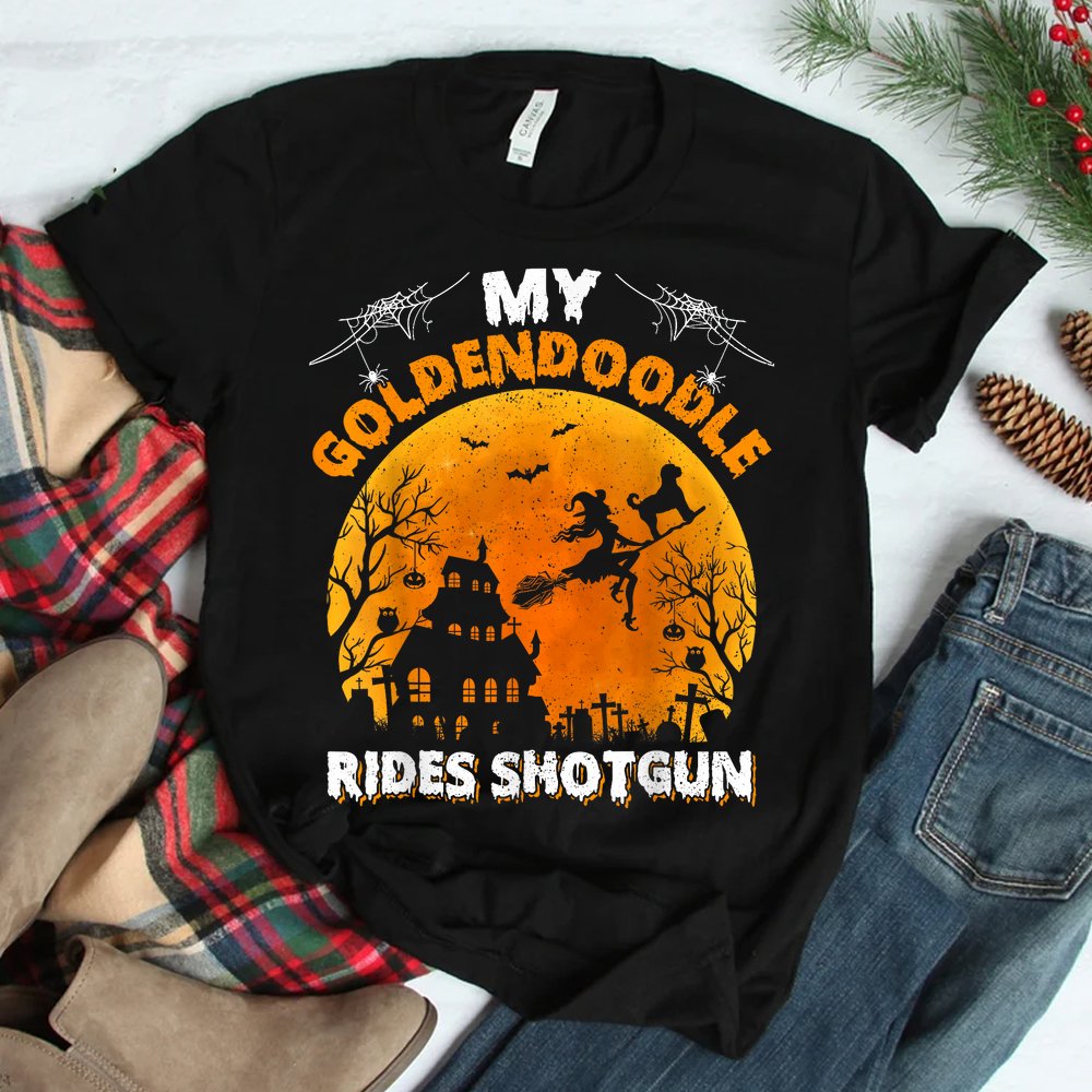 My Goldendoodle Rides Shotgun Goldendoodle Dog Halloween Shirt My Goldendoodle Rides Shotgun Goldendoodle Dog Halloween Shirt