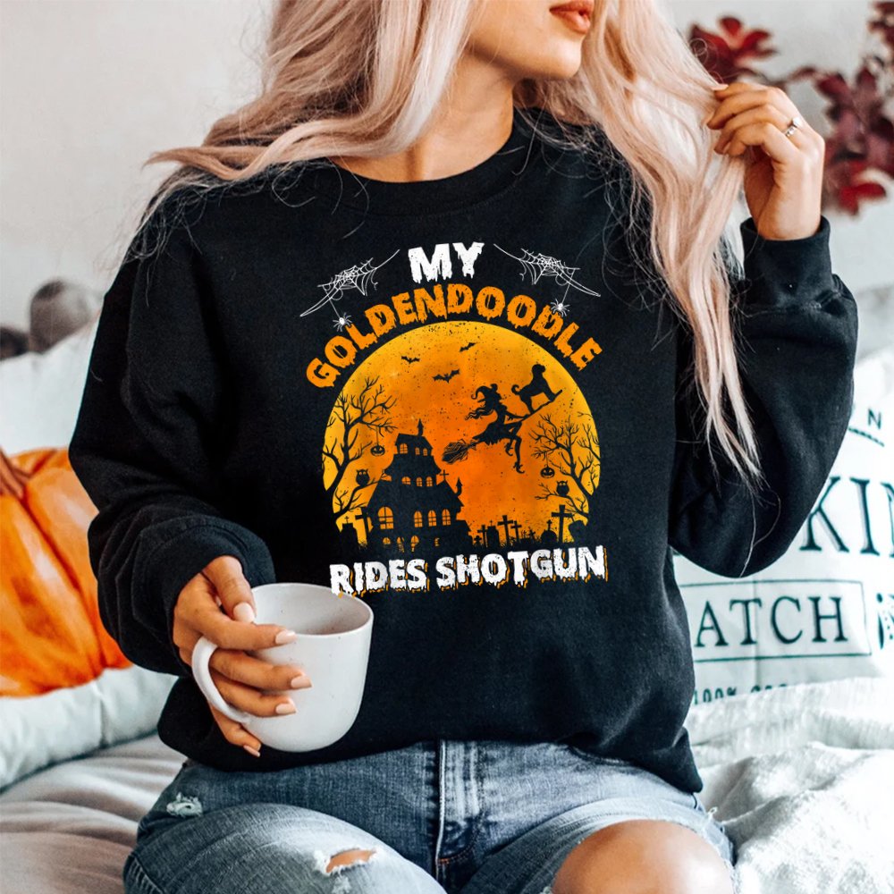 My Goldendoodle Rides Shotgun Goldendoodle Dog Halloween Shirt My Goldendoodle Rides Shotgun Goldendoodle Dog Halloween Shirt