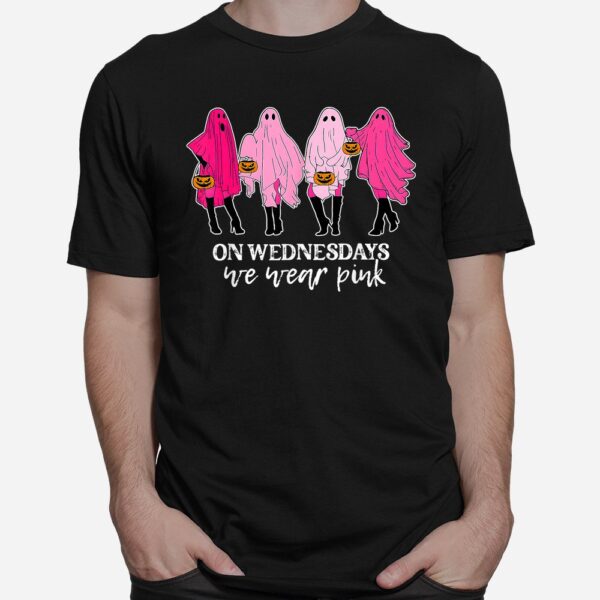 On Wednesday We Were Pink Ghost Breast Cancer Halloween Shirt