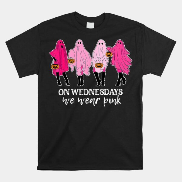 On Wednesday We Were Pink Ghost Breast Cancer Halloween Shirt