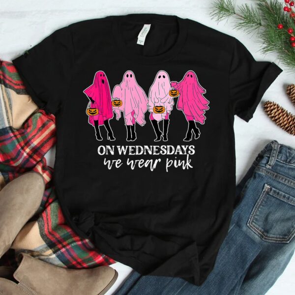 On Wednesday We Were Pink Ghost Breast Cancer Halloween Shirt