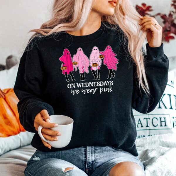 On Wednesday We Were Pink Ghost Breast Cancer Halloween Shirt