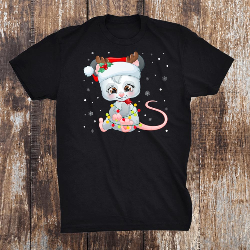 Opossum Wearing Santa Hat Christmas Possum Reindeer Antlers Shirt Opossum Wearing Santa Hat Christmas Possum Reindeer Antlers Shirt