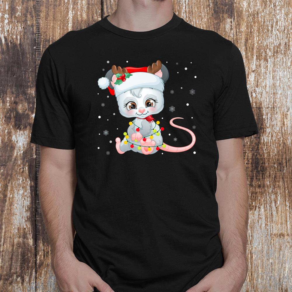 Opossum Wearing Santa Hat Christmas Possum Reindeer Antlers Shirt Opossum Wearing Santa Hat Christmas Possum Reindeer Antlers Shirt
