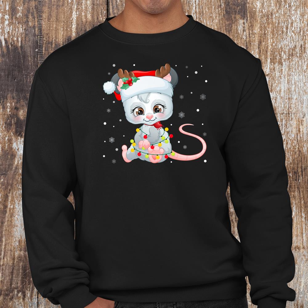 Opossum Wearing Santa Hat Christmas Possum Reindeer Antlers Shirt Opossum Wearing Santa Hat Christmas Possum Reindeer Antlers Shirt