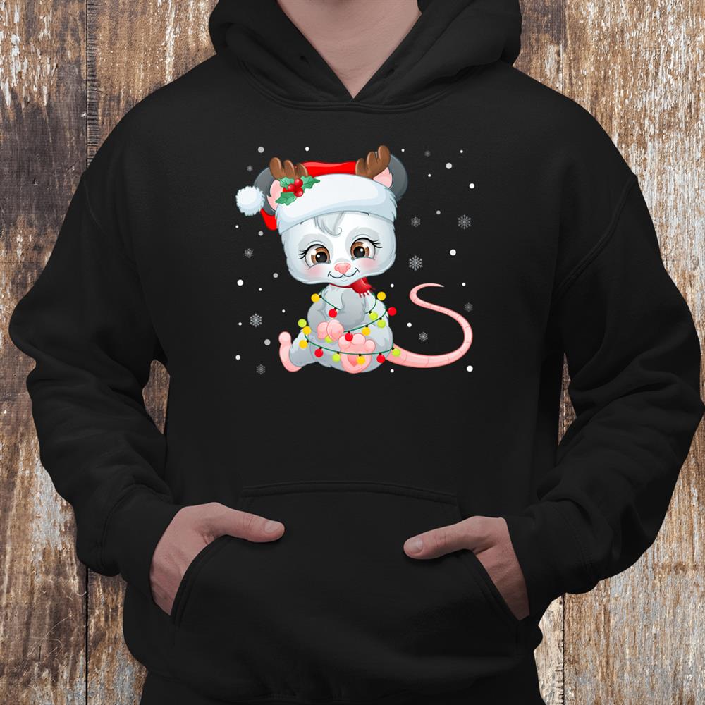 Opossum Wearing Santa Hat Christmas Possum Reindeer Antlers Shirt Opossum Wearing Santa Hat Christmas Possum Reindeer Antlers Shirt