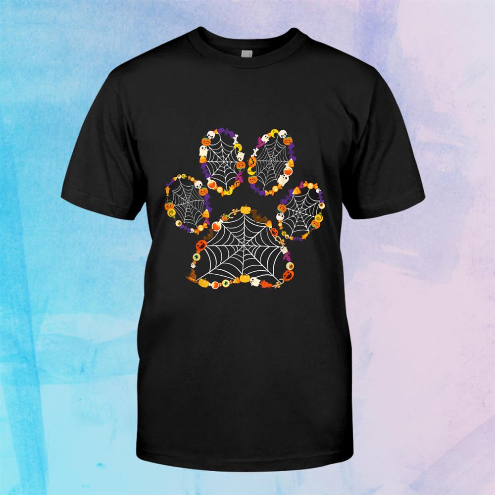 Paw Print Halloween Dog Candy Pumpkin Ghost Women Girls Shirt Paw Print Halloween Dog Candy Pumpkin Ghost Women Girls Shirt