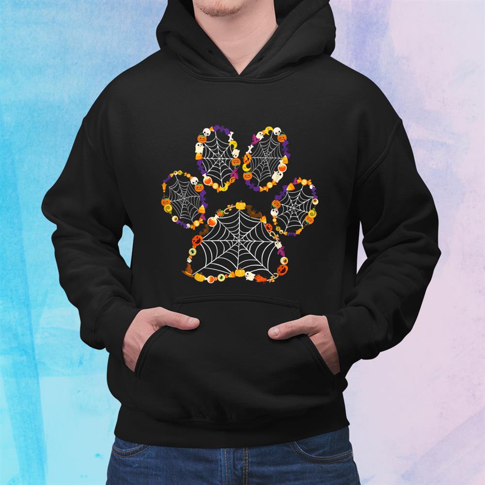 Paw Print Halloween Dog Candy Pumpkin Ghost Women Girls Shirt Paw Print Halloween Dog Candy Pumpkin Ghost Women Girls Shirt