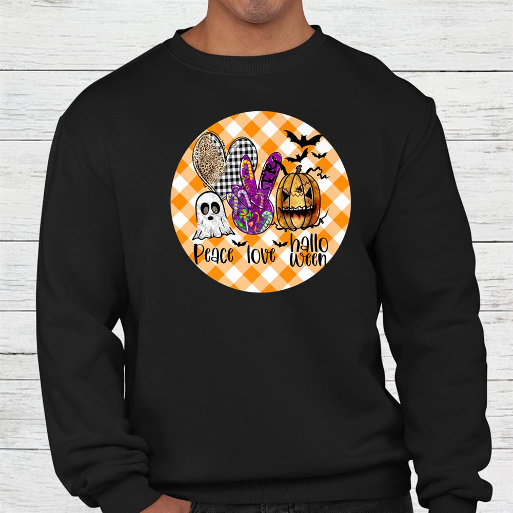 Peace Love Halloween Orange Check Pumpkin Fall Spooky Cute Shirt Peace Love Halloween Orange Check Pumpkin Fall Spooky Cute Shirt