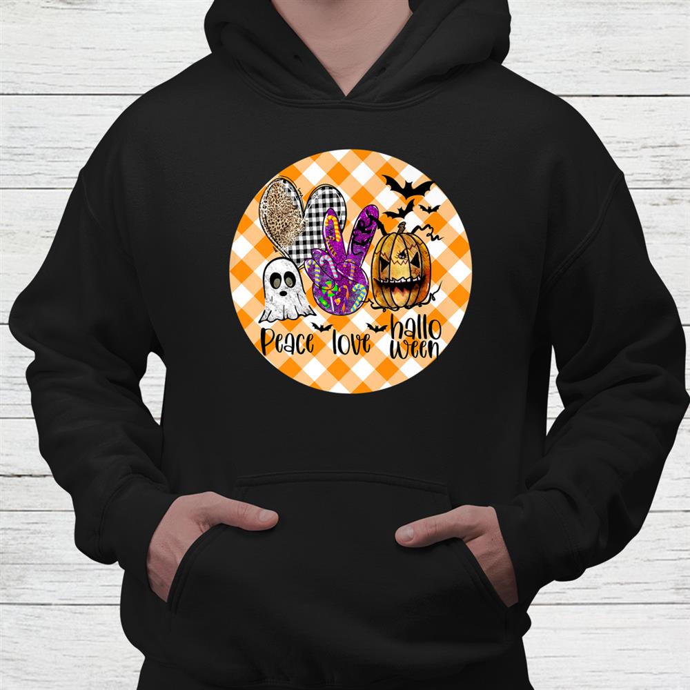 Peace Love Halloween Orange Check Pumpkin Fall Spooky Cute Shirt Peace Love Halloween Orange Check Pumpkin Fall Spooky Cute Shirt