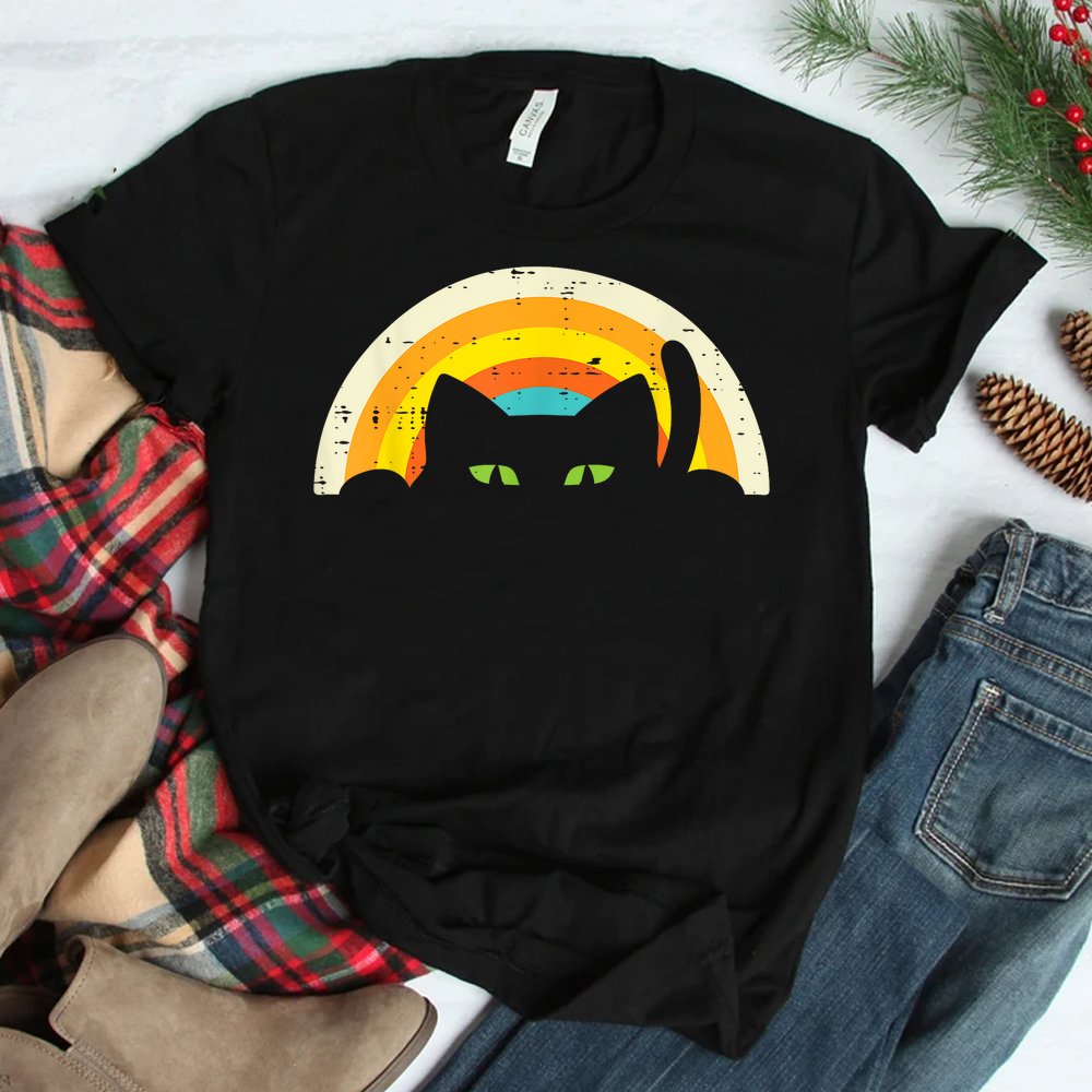 Peeping Black Cat Rainbow Halloween Shirt Peeping Black Cat Rainbow Halloween Shirt