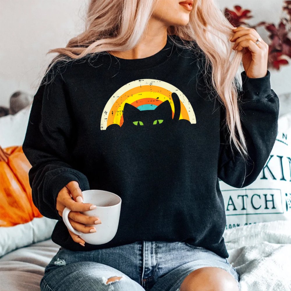 Peeping Black Cat Rainbow Halloween Shirt Peeping Black Cat Rainbow Halloween Shirt