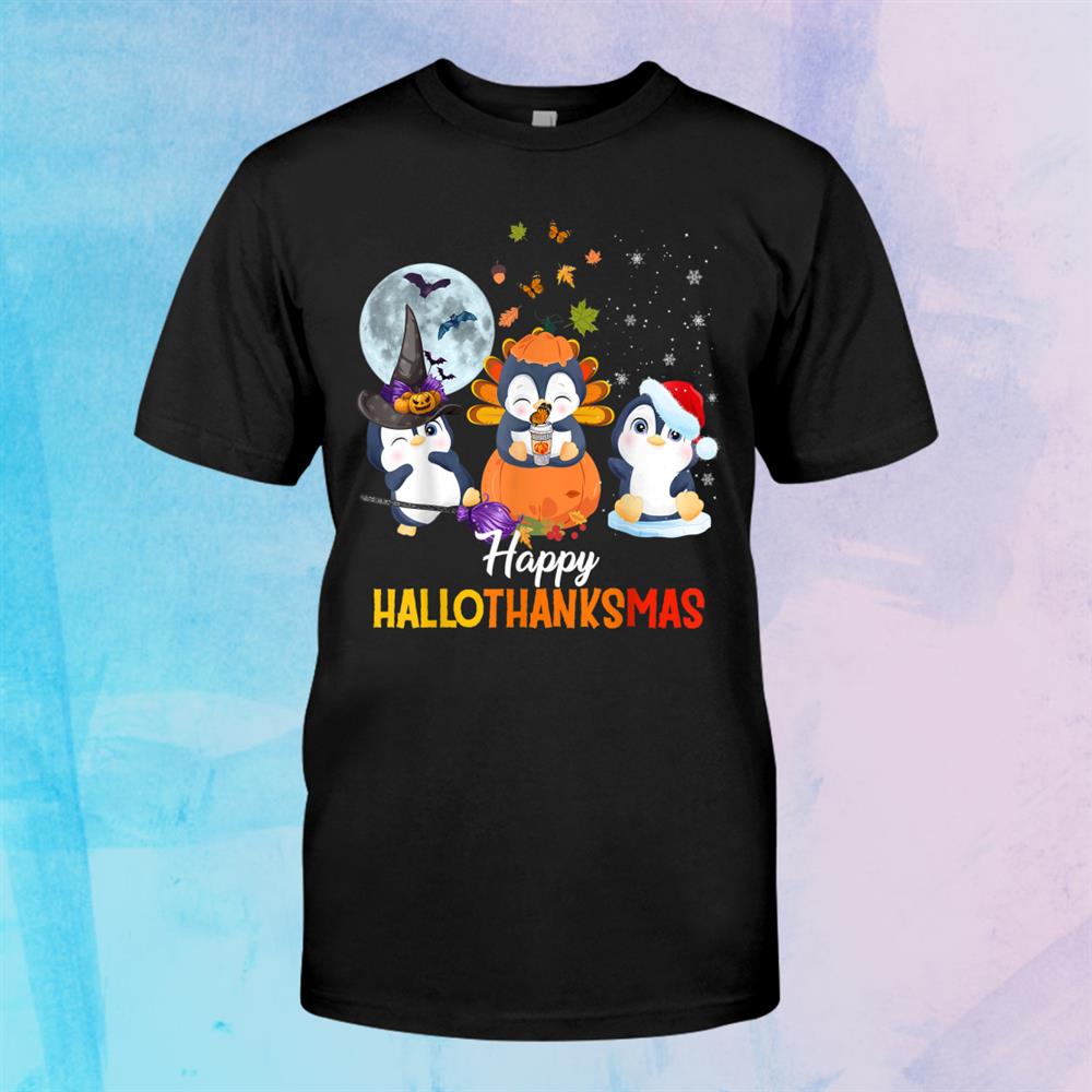 Penguin Halloween And Merry Christmas Happy Hallothanksmas Shirt Penguin Halloween And Merry Christmas Happy Hallothanksmas Shirt