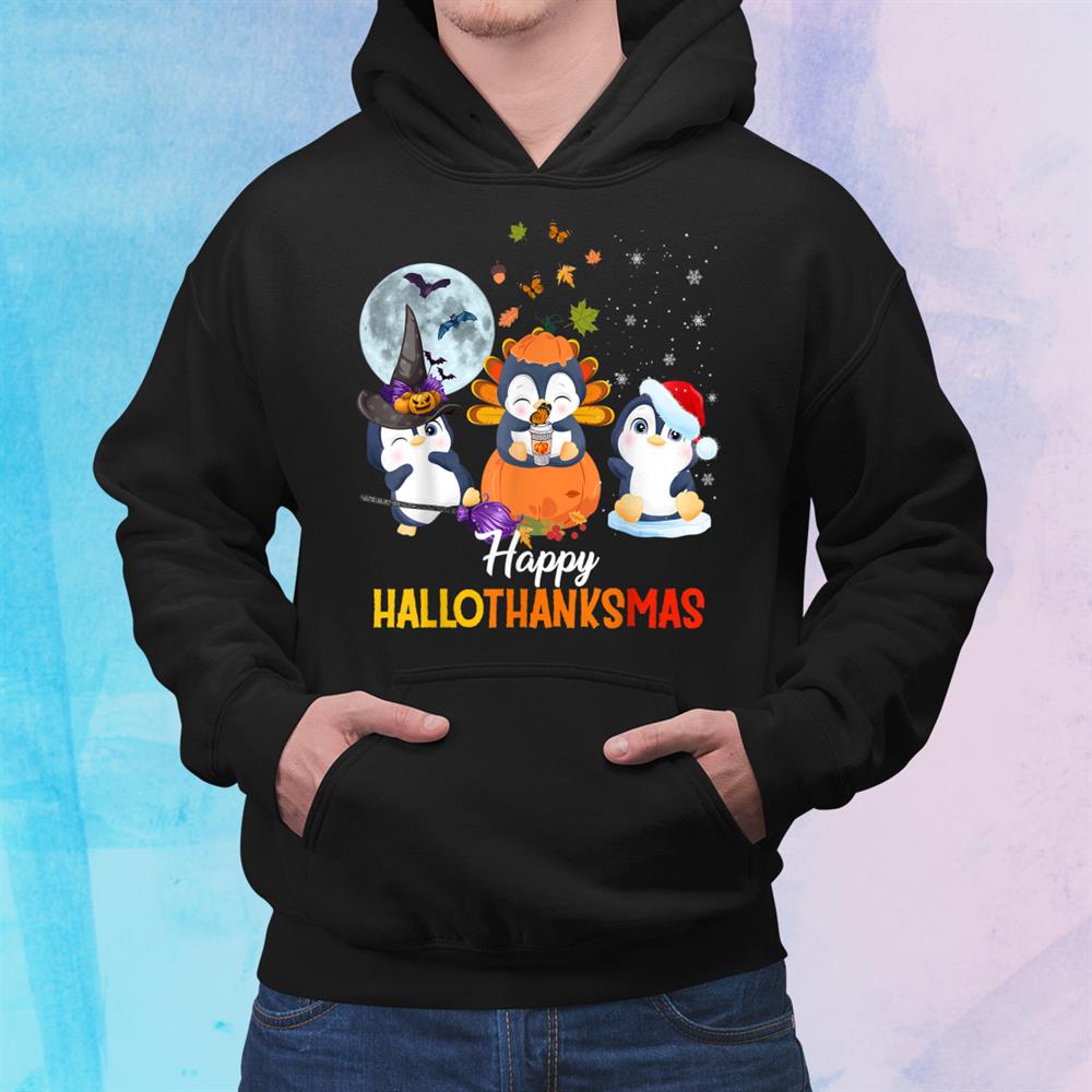 Penguin Halloween And Merry Christmas Happy Hallothanksmas Shirt Penguin Halloween And Merry Christmas Happy Hallothanksmas Shirt