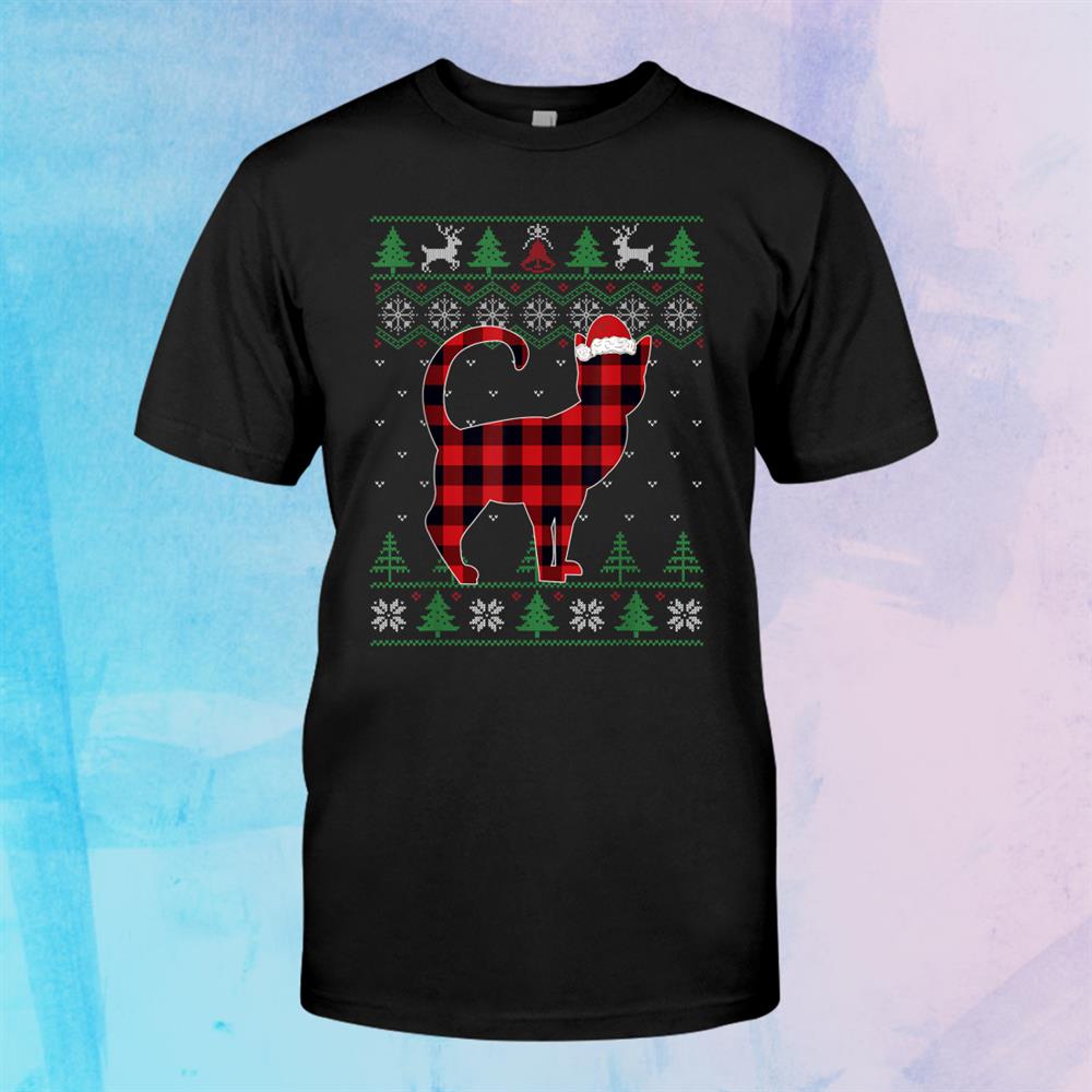 Plaid Cat Ugly Christmas Sweater Pajama Matching Family Shirt Plaid Cat Ugly Christmas Sweater Pajama Matching Family Shirt