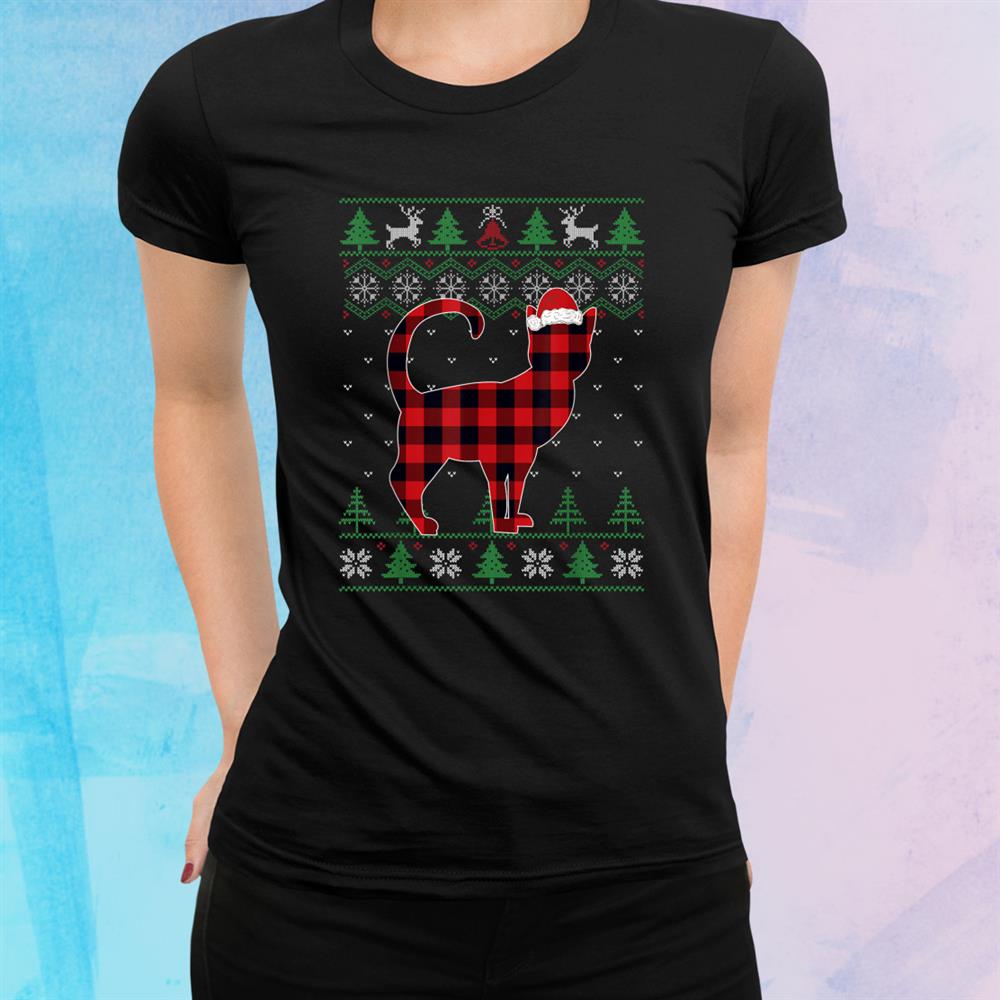 Plaid Cat Ugly Christmas Sweater Pajama Matching Family Shirt Plaid Cat Ugly Christmas Sweater Pajama Matching Family Shirt