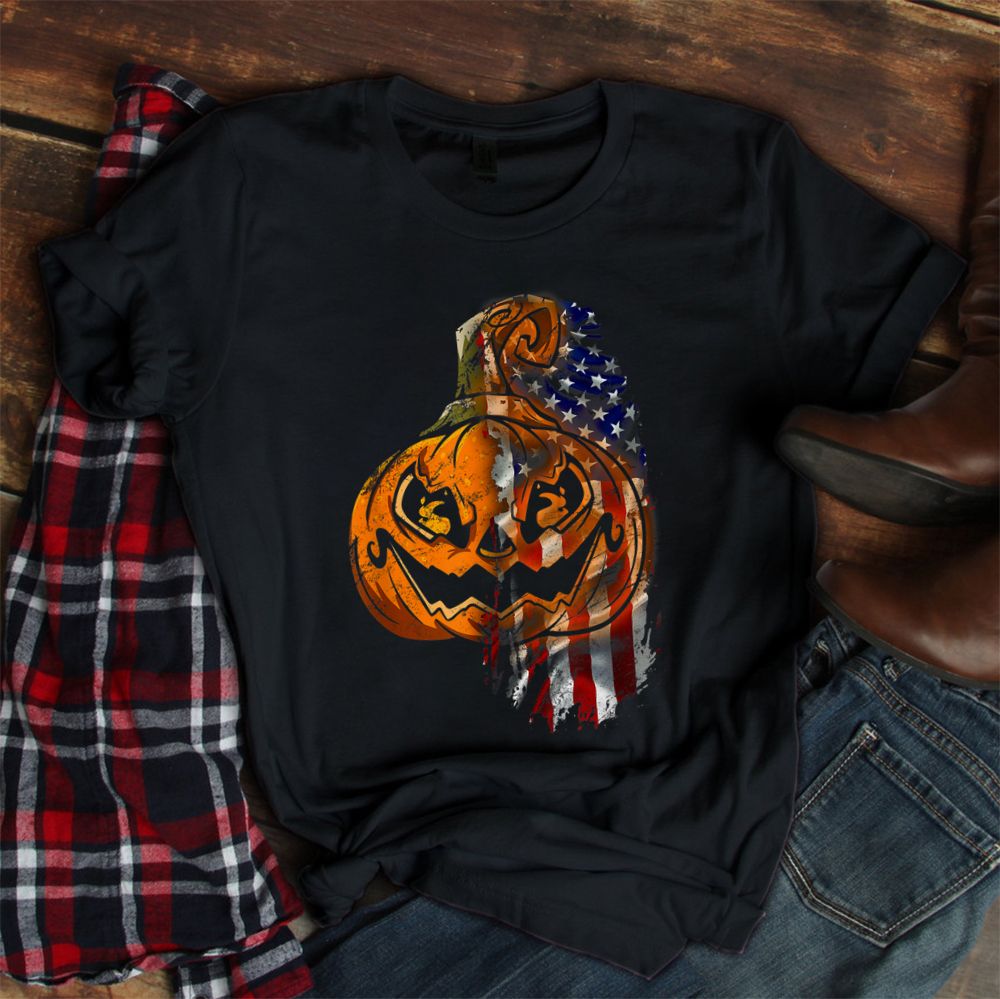 Pumpkin Scary Jack O Lantern Patriotic Halloween Usa Flag Shirt Pumpkin Scary Jack O Lantern Patriotic Halloween Usa Flag Shirt