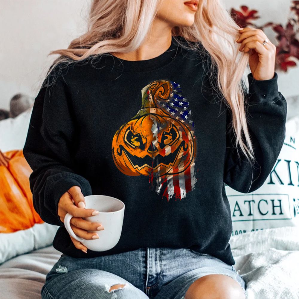 Pumpkin Scary Jack O Lantern Patriotic Halloween Usa Flag Shirt Pumpkin Scary Jack O Lantern Patriotic Halloween Usa Flag Shirt