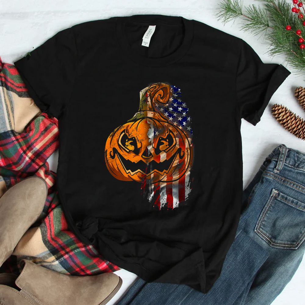 Pumpkin Scary Jack O Lantern Patriotic Halloween Usa Flag Shirt Pumpkin Scary Jack O Lantern Patriotic Halloween Usa Flag Shirt